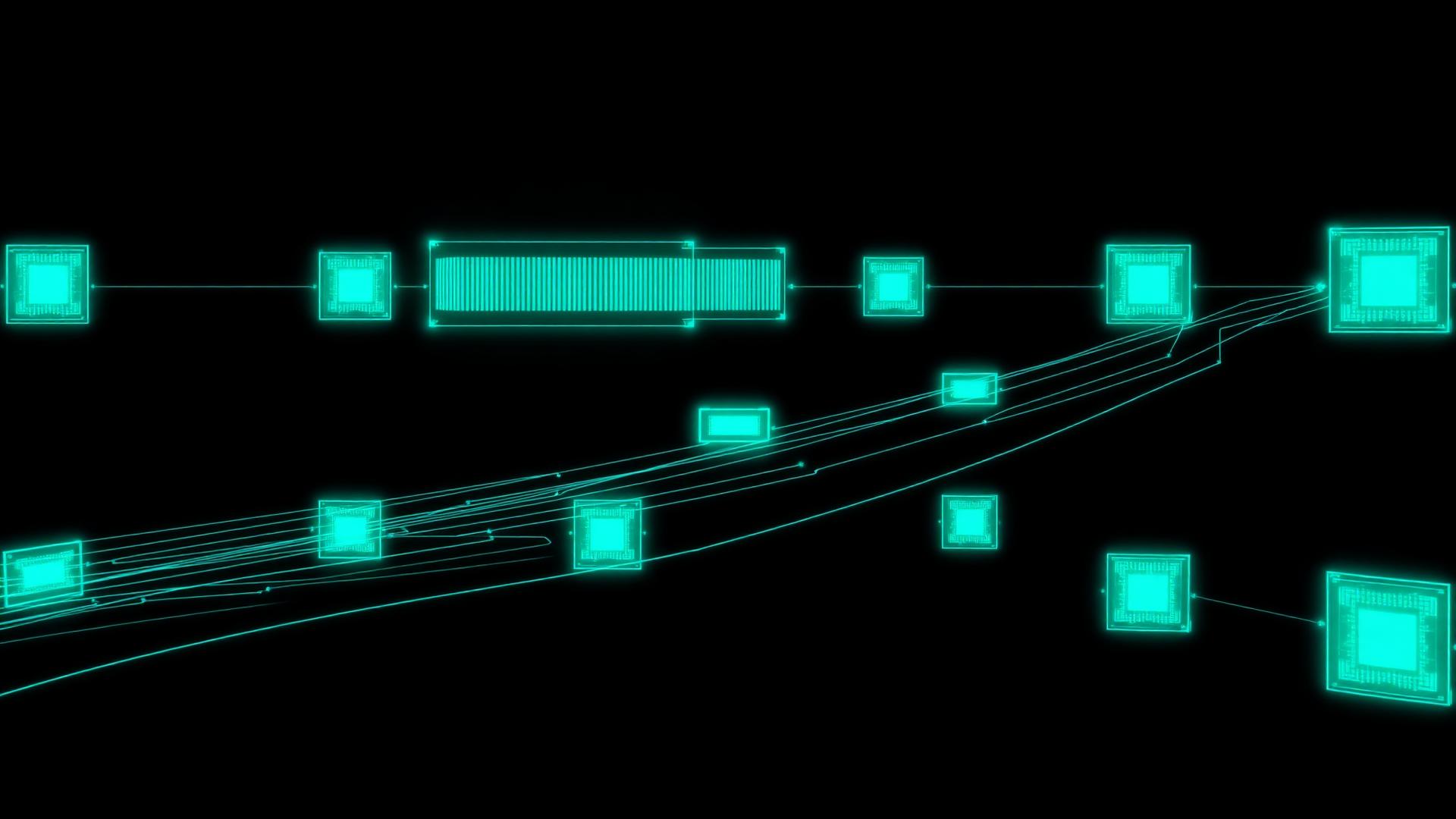 Abstract visualization of cascading context flow between AI agents